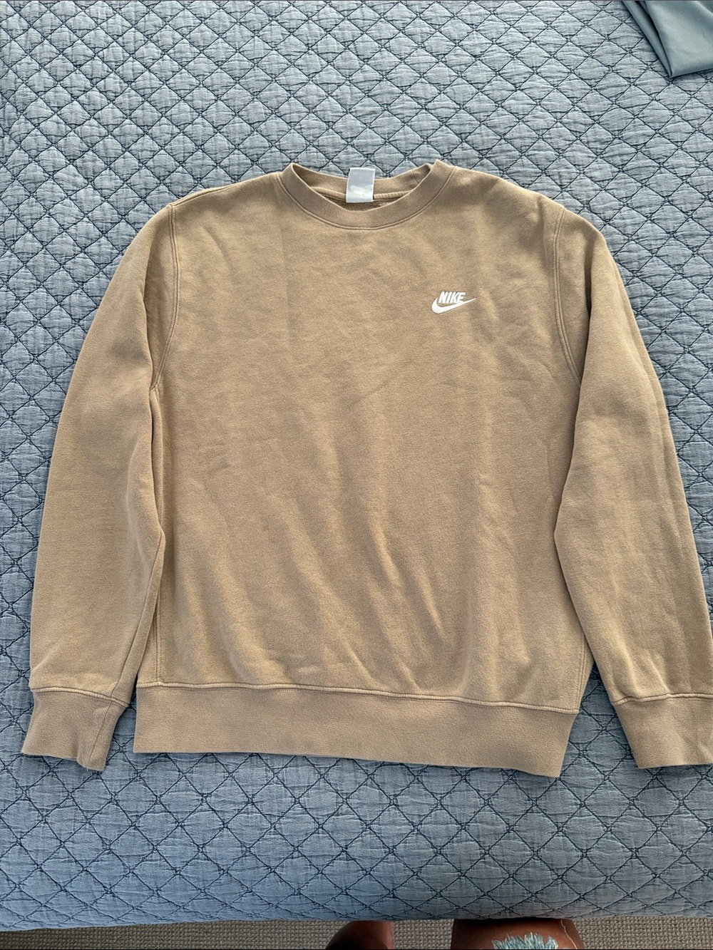 Nike Men’s Crewneck Sweatshirt in Tan with White Logo